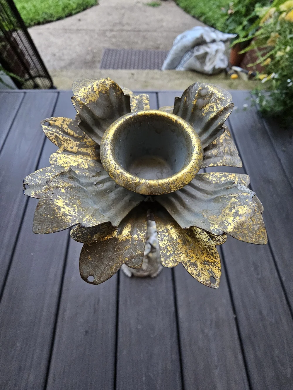 Vintage Hollywood Regency Tall Cast Metal Candlestick Holder Ornate Gold Patina